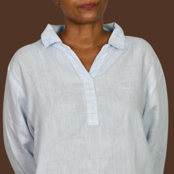 Match Point Linen Tunic Light Blue Collared V Neck Long Sleeve Popover Shirt XL - Picture 4 of 13